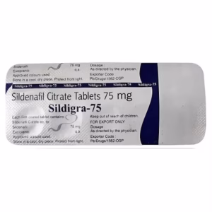 Blister pack of Sildigra 75 mg used to treat erectile dysfunction